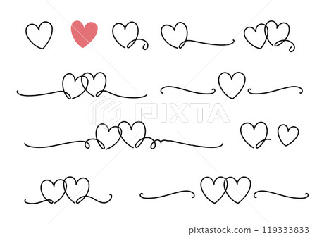 Heart wedding linear set, line art and love symbols Heart wedding linear set, line art and love symbols 119333833