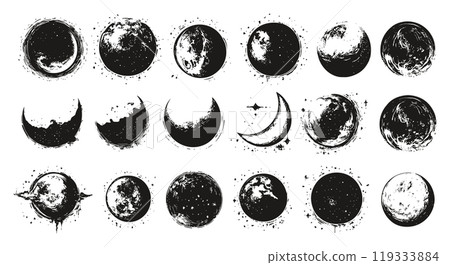 Vintage Moon Set Retro Style Black and White Block Prints Linocut Print Style Icons Celestial Art Decorative Illustrations for Crafting and Home Decor Vintage Moon Set Retro Style Black and White Block Prints Linocut Print Style Icons Celestial Art Decorative Illustrations for Crafting and Home Decor 119333884