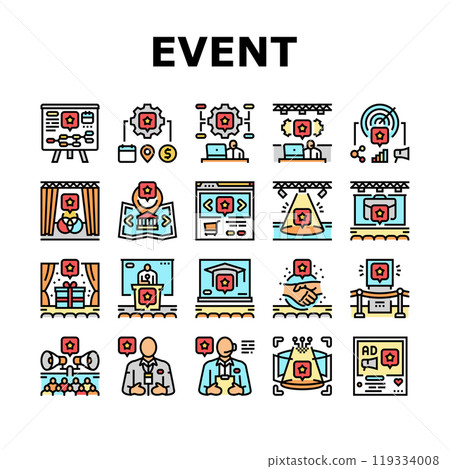 event agency party business icons set vector event agency party business icons set vector 119334008
