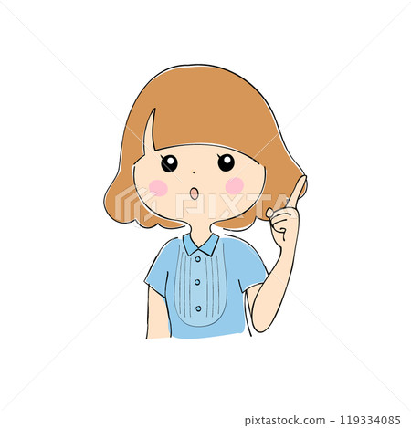 A young woman giving a one-point advice, facial expression variations, skin color, pen drawing style A young woman giving a one-point advice, facial expression variations, skin color, pen drawing style 119334085