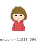 A young woman with a blank look, facial expression variations, skin color, pen drawing style 119334094