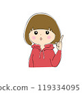 A young woman giving a one-point advice, facial expression variations, skin color, pen drawing style 119334095