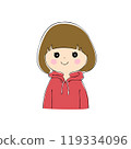 Smiling young woman, facial expression variations, skin color, pen drawing style 119334096