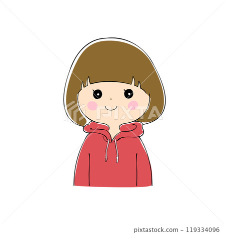 Smiling young woman, facial expression variations, skin color, pen drawing style Smiling young woman, facial expression variations, skin color, pen drawing style 119334096