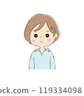 Bored young woman, facial expression variations, skin color, pen drawing style 119334098