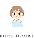 Smiling young woman, facial expression variations, skin color, pen drawing style 119334101