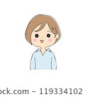 Smiling young woman, facial expression variations, skin color, pen drawing style 119334102