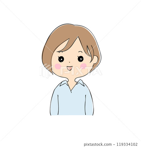 Smiling young woman, facial expression variations, skin color, pen drawing style 119334102