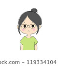 Bored young woman, facial expression variations, skin color, pen drawing style 119334104