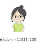A young woman with a blank look, facial expression variations, skin color, pen drawing style 119334105