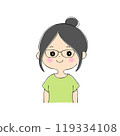 Smiling young woman, facial expression variations, skin color, pen drawing style 119334108
