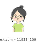 Smiling young woman, facial expression variations, skin color, pen drawing style 119334109