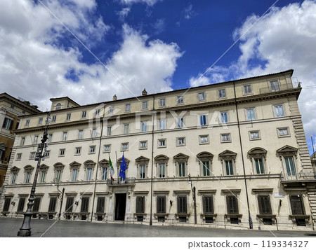 Facade of Palazzo Chigi in Piazza Colonna, Rome, seat of the Italian government 119334327