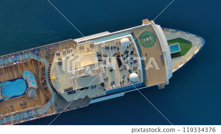 Sailing cruise ship aerial top view Sailing cruise ship aerial top view 119334376
