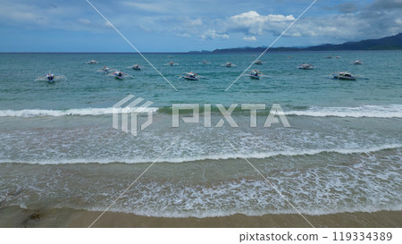 Traditional Philippines boats in sea Traditional Philippines boats in sea 119334389