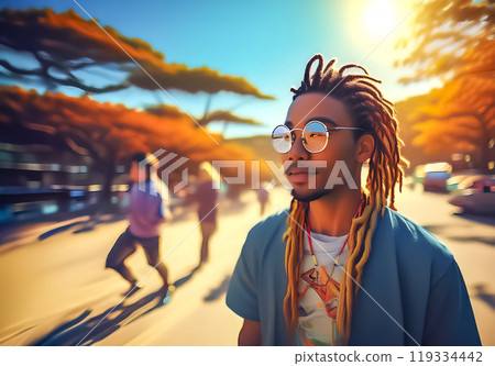 Image of a man with dreadlocks wearing sunglasses 119334442