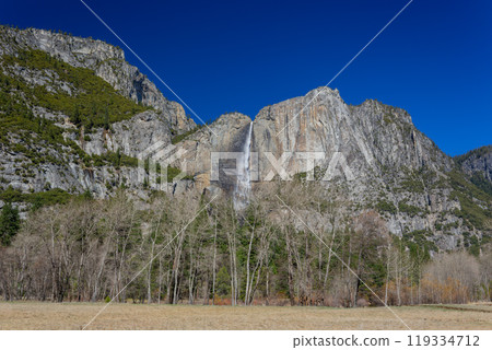 Sunny view of the Upper Yosemite Falls in Yosemite National Park Sunny view of the Upper Yosemite Falls in Yosemite National Park 119334712