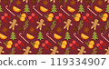 Cute hand drawn traditional Austrian and German Christmas cookies and baking stuff seamless pattern, great for textiles, napkins, table cloth, wrapping. Vector Flat design for Wrapping paper 119334907