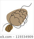 One line drawing in vintage style christmas fir cone with Abstract Color Shapes. Hand drawn sketch, retro style Vector Illustration Isolated on White. Botany Design Element for Winter Decoration, Card 119334909