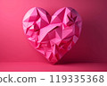 Generative Ai Illustration. Origami style pink heart on a pink background 119335368