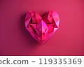 Generative Ai Illustration. Origami style pink heart on a pink background 119335369