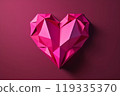 Generative Ai Illustration. Origami style pink heart on a pink background 119335370