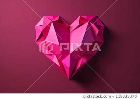 Generative Ai Illustration. Origami style pink heart on a pink background Generative Ai Illustration. Origami style pink heart on a pink background 119335370