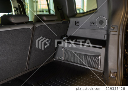 Modern SUVs have a stylish, spacious interior with foldable back seats and ample cargo space 119335426