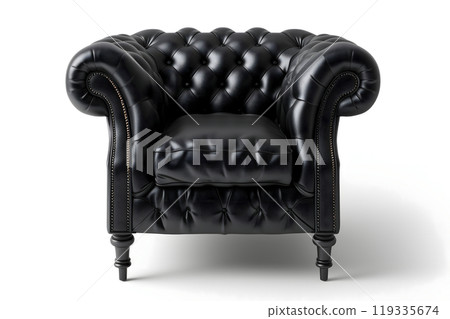 Black leather armchair on white background 119335674