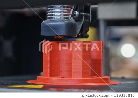 Close up scene the additive manufacturing by 3D printer machine. 119335813