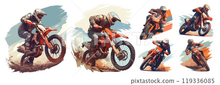 motorcycle rider set. man on motorbike, sportbike biker speed motocross helmet extreme vector illustration motorcycle rider set. man on motorbike, sportbike biker speed motocross helmet extreme vector illustration 119336085