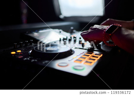 Audio Mixing Console in a Recording Studio with advanced sound production capabilities 119336172