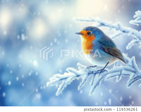 A small robin with a bright 119336261