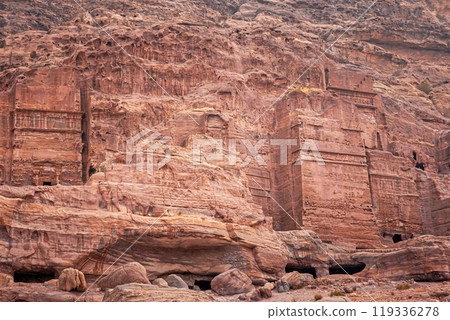 Ancient temples in Petra archaeological site. 119336278