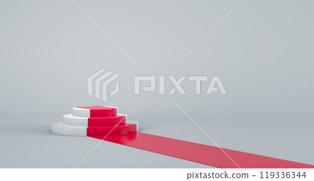 Realistic Empty circle pedestal and red carpet 119336344
