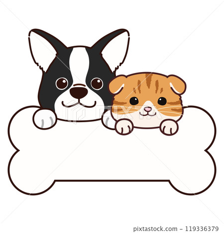 法國鬥牛犬和蘇格蘭折耳貓，帶骨頭標註框架 119336379
