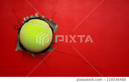 Tennis ball cement wall concept of strength. Tennis ball cement wall concept of strength. 119336480