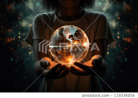 Glowing earth in hands concept of global connectivity and sustainability 119336856