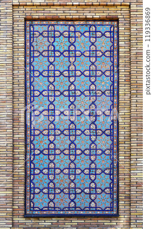 Old Eastern mosaic on the wall, Uzbekistan Old Eastern mosaic on the wall, Uzbekistan 119336869