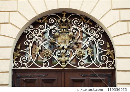 Wrought detail of an old door 119336953