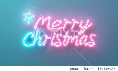Neon merry christmas sign with snowflake ornament in modern festive design 119336987