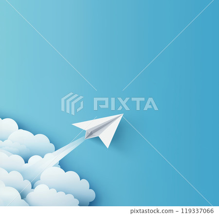 Paper airplane taking off into the blue sky 119337066