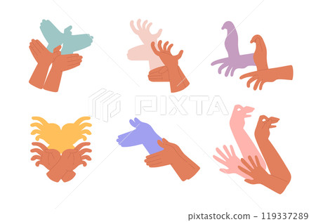 Creative shadow vectors of animals and birds on isolated background. 119337289