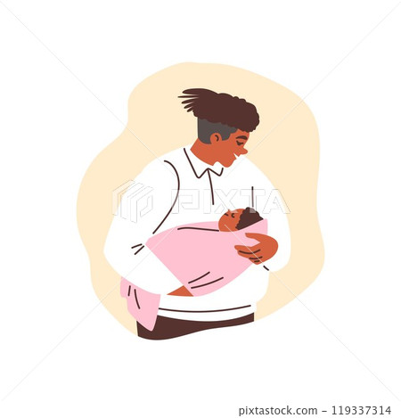 Father holds a baby wrapped in a blanket. Father holds a baby wrapped in a blanket. 119337314