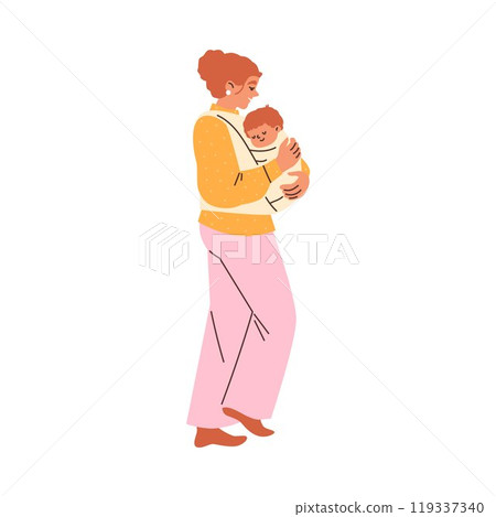 A vector illustration of a mother putting her child to sleep, emphasizing comfort A vector illustration of a mother putting her child to sleep, emphasizing comfort 119337340