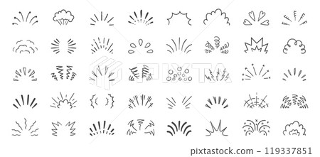 Doodle line sparkles and rays. Abstract hand drawn sun shine and star burst, comic retro sunbeam explosion and firework elements. Vector isolated set Doodle line sparkles and rays. Abstract hand drawn sun shine and star burst, comic retro sunbeam explosion and firework elements. Vector isolated set 119337851