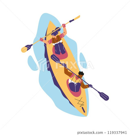 Vector illustration of a man and a girl kayaking down a river 119337941