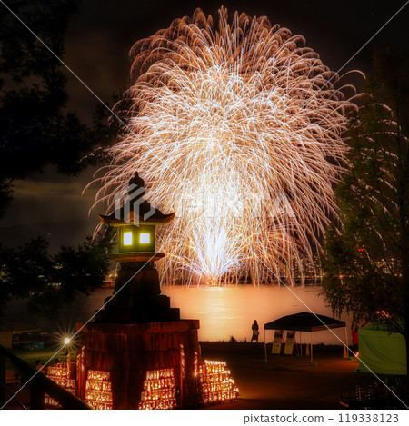 Lanterns reflected in the fireworks over the lake... Lanterns reflected in the fireworks over the lake... 119338123