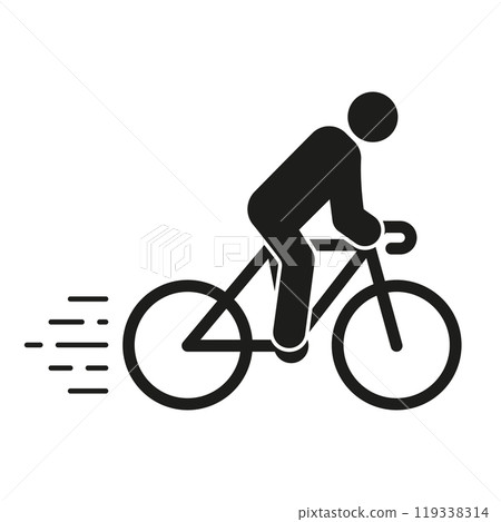 Human Riding Bicycle Silhouette Icon. Cycling, Exercise, Recreation. Outdoor Activity and Healthy Transportation. Isolated Vector Illustration 119338314