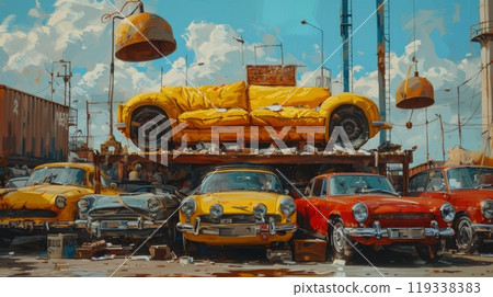 Double exposure of womans face and urban cityscape. Blending human expression with tall buildings and street lights. Urban life and identity 119338383